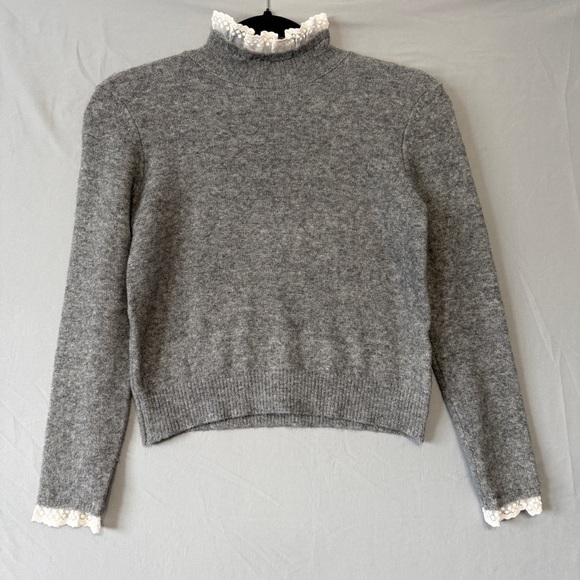Zara Sweaters - Zara Womens Mock Neck Lace Trim Knit Sweater Size S Grey Victorian Feminine 80s
